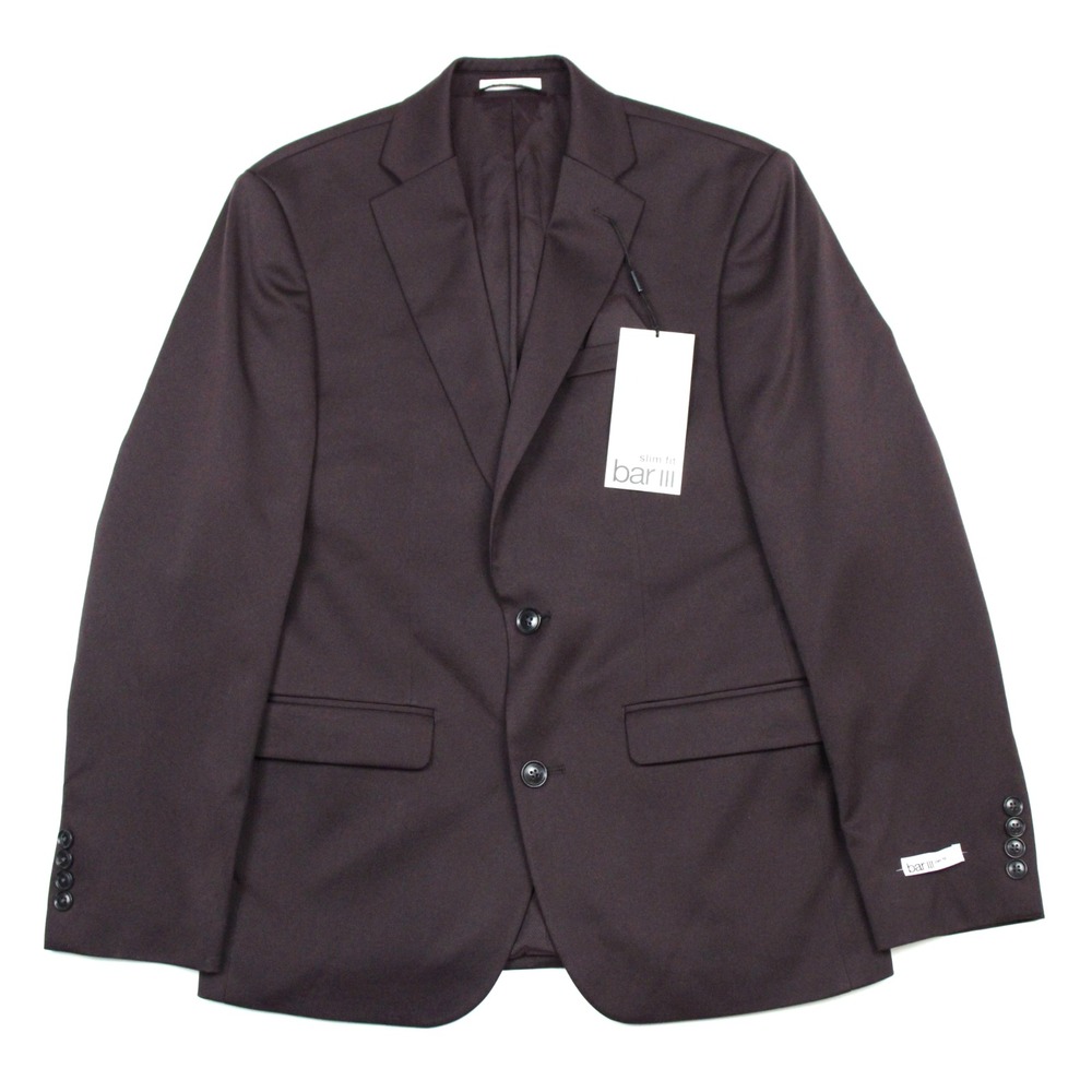 Bar III Mens Dark Berry Suit Jacket 36 S Slim Fit Stretch Coat Jacket Blazer